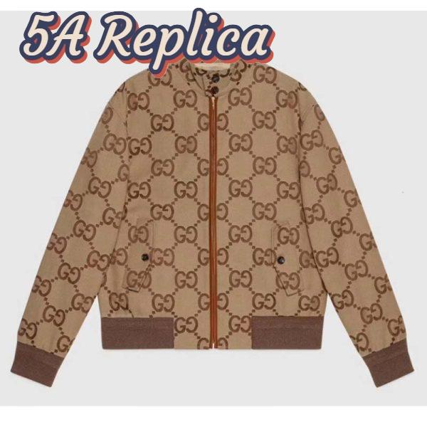 Replica Gucci Men Jumbo GG Canvas Jacket Beige Ebony Jumbo Cotton Wool Leather