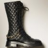 Replica Chanel Women CC Lace-Ups Boots Lambskin & Grained Calfskin Black 4 Cm Heel
