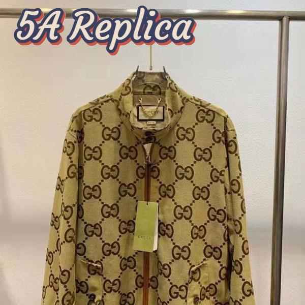 Replica Gucci Men Jumbo GG Canvas Jacket Beige Ebony Jumbo Cotton Wool Leather 6