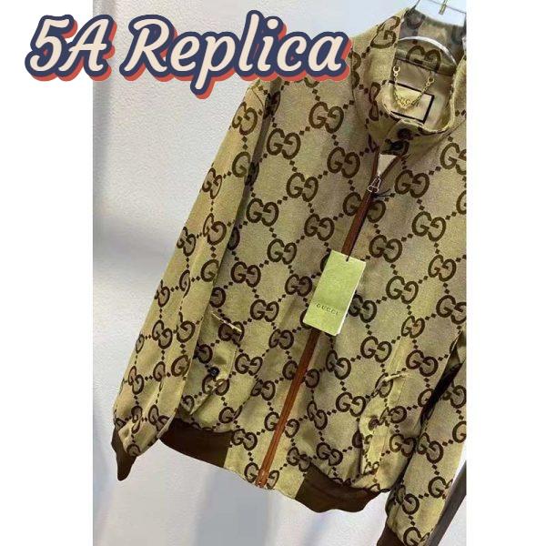 Replica Gucci Men Jumbo GG Canvas Jacket Beige Ebony Jumbo Cotton Wool Leather 7