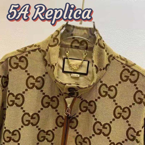 Replica Gucci Men Jumbo GG Canvas Jacket Beige Ebony Jumbo Cotton Wool Leather 8
