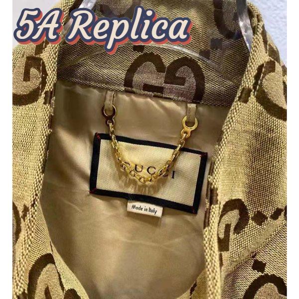 Replica Gucci Men Jumbo GG Canvas Jacket Beige Ebony Jumbo Cotton Wool Leather 9