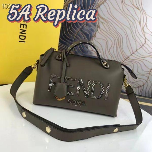 Replica Fendi FF Women By The Way Medium Gray Leather Elaphe Boston Bag 2