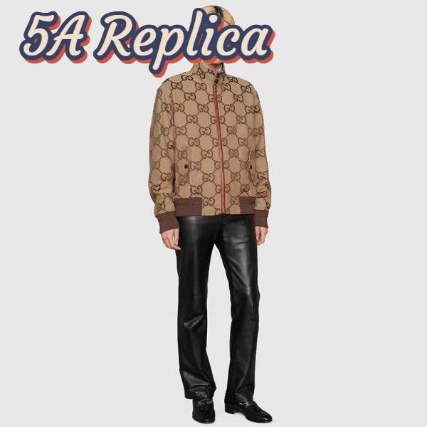 Replica Gucci Men Jumbo GG Canvas Jacket Beige Ebony Jumbo Cotton Wool Leather 13