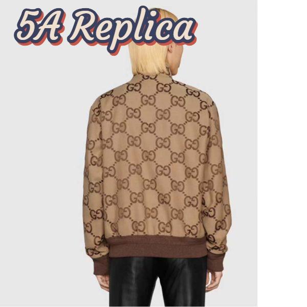 Replica Gucci Men Jumbo GG Canvas Jacket Beige Ebony Jumbo Cotton Wool Leather 16