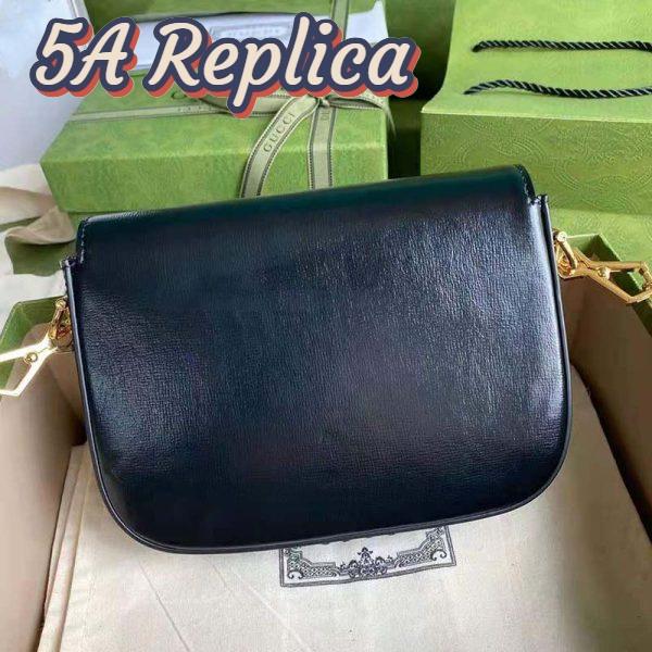 Replica Gucci GG Unisex Gucci Horsebit 1955 Mini Bag Black Leather Green and Red Web 6