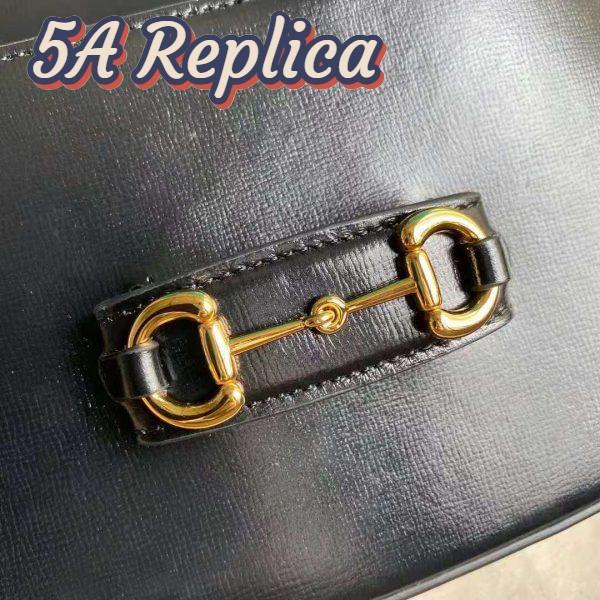 Replica Gucci GG Unisex Gucci Horsebit 1955 Mini Bag Black Leather Green and Red Web 7