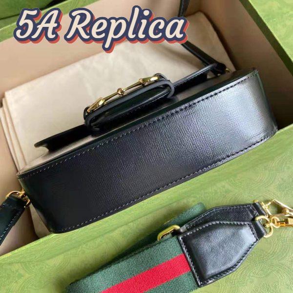 Replica Gucci GG Unisex Gucci Horsebit 1955 Mini Bag Black Leather Green and Red Web 8
