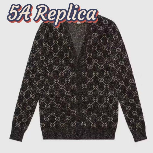 Replica Gucci Men Lamé GG Jacquard Cardigan Black Beige Fine Cotton 2