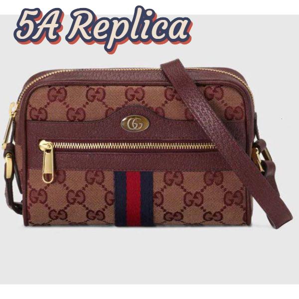 Replica Gucci Unisex Ophidia Mini Bag with Web Beige and Burgundy Original GG Canvas