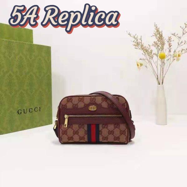 Replica Gucci Unisex Ophidia Mini Bag with Web Beige and Burgundy Original GG Canvas 3