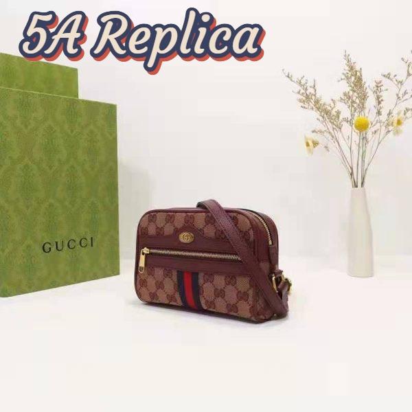 Replica Gucci Unisex Ophidia Mini Bag with Web Beige and Burgundy Original GG Canvas 5