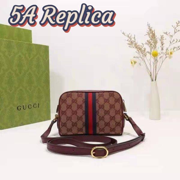 Replica Gucci Unisex Ophidia Mini Bag with Web Beige and Burgundy Original GG Canvas 6