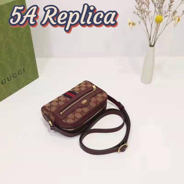 Replica Gucci Unisex Ophidia Mini Bag with Web Beige and Burgundy Original GG Canvas 7