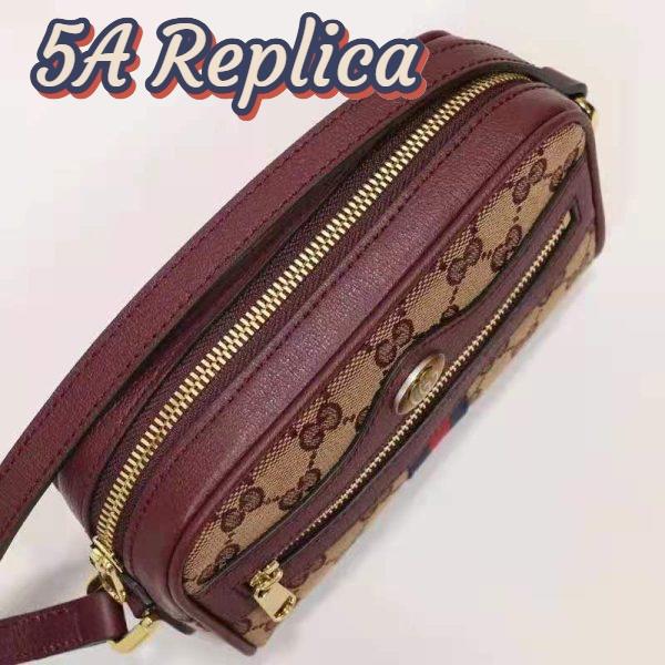 Replica Gucci Unisex Ophidia Mini Bag with Web Beige and Burgundy Original GG Canvas 8
