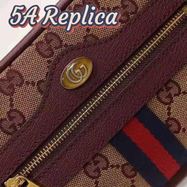Replica Gucci Unisex Ophidia Mini Bag with Web Beige and Burgundy Original GG Canvas 9