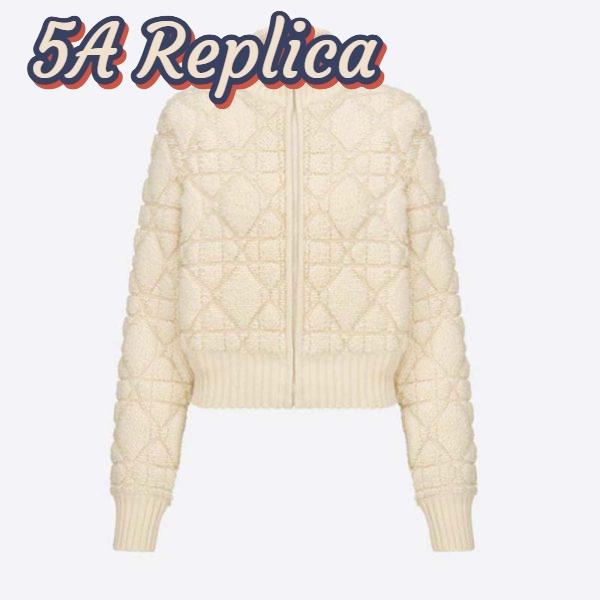 Replica Dior Women CD Macrocannage Zipped Cardigan White Technical Wool Cashmere Knit