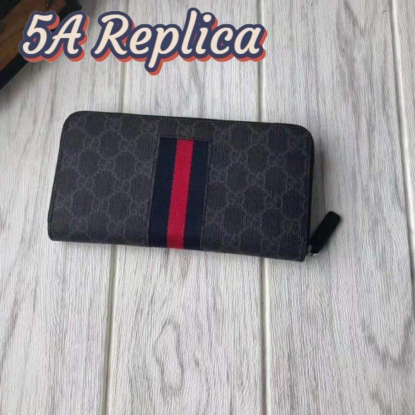 Replica Gucci GG Unisex GG Supreme Web Zip Around Wallet in Black/Grey GG Supreme Canvas 4