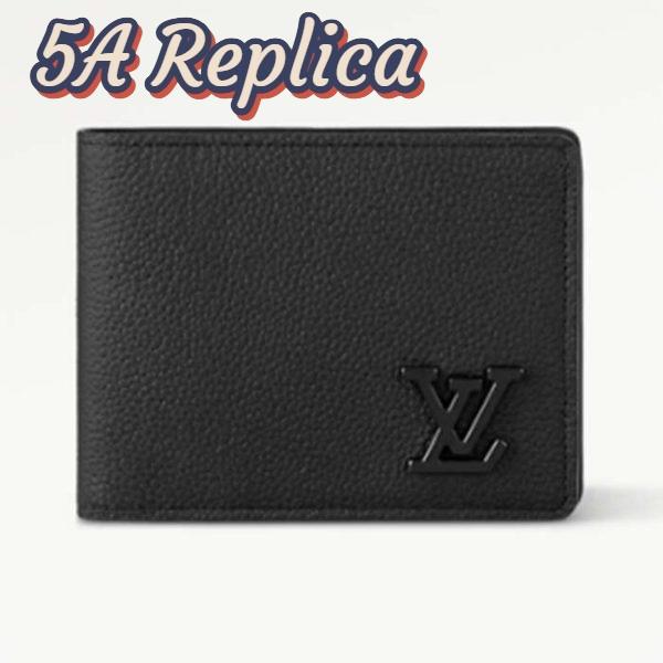 Replica Louis Vuitton Unisex Multiple Wallet Black Grained Cowhide Leather Textile Lining