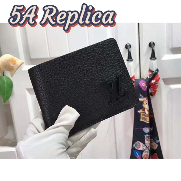 Replica Louis Vuitton Unisex Multiple Wallet Black Grained Cowhide Leather Textile Lining 3