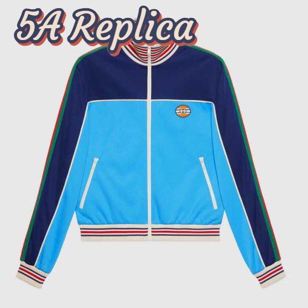 Replica Gucci Men Technical Jersey Zip-Up Jacket with Web Interlocking G-Blue