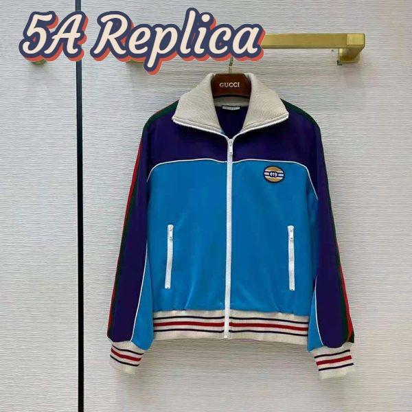 Replica Gucci Men Technical Jersey Zip-Up Jacket with Web Interlocking G-Blue 3