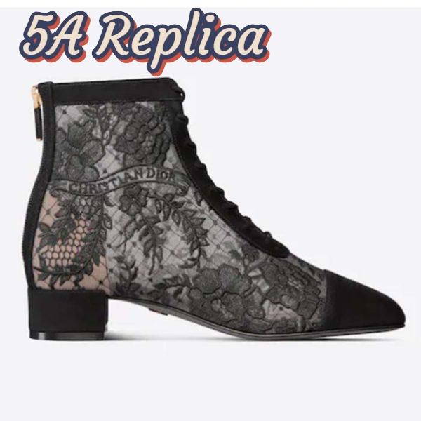 Replica Dior Women Shoes CD Naughtily-D Ankle Boot Black Transparent Mesh Suede Embroidered Roses