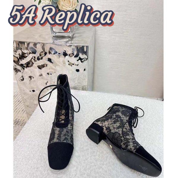 Replica Dior Women Shoes CD Naughtily-D Ankle Boot Black Transparent Mesh Suede Embroidered Roses 6