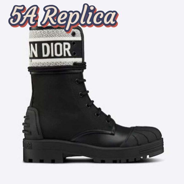 Replica Dior Women Shoes D-Major Ankle Boot Black White Technical Fabric Black Calfskin 2