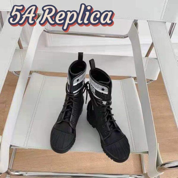 Replica Dior Women Shoes D-Major Ankle Boot Black White Technical Fabric Black Calfskin 3