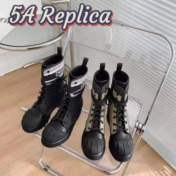 Replica Dior Women Shoes D-Major Ankle Boot Black White Technical Fabric Black Calfskin 7