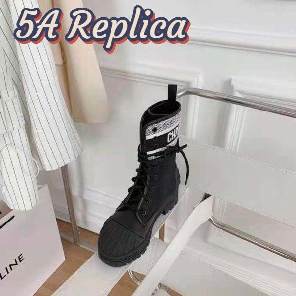 Replica Dior Women Shoes D-Major Ankle Boot Black White Technical Fabric Black Calfskin 8