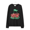 Replica Gucci Women Beverly Hills Cherry Print Sweatshirt Cotton Jersey Crewneck Puff Sleeves-Black