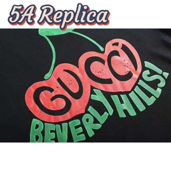 Replica Gucci Women Beverly Hills Cherry Print Sweatshirt Cotton Jersey Crewneck Puff Sleeves-Black 3