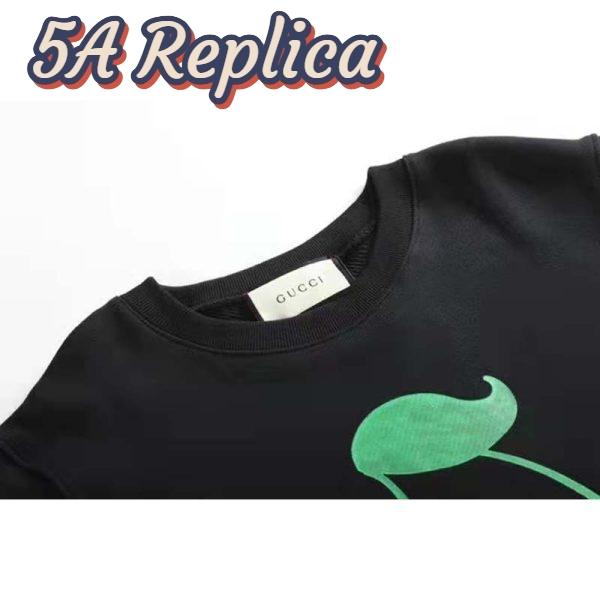 Replica Gucci Women Beverly Hills Cherry Print Sweatshirt Cotton Jersey Crewneck Puff Sleeves-Black 5