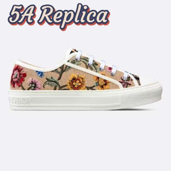Replica Dior Women Shoes CD Walk’N’Dior Sneaker Beige Multicolor Raffia Embroidered Petites Fleurs