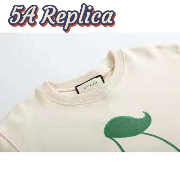 Replica Gucci Women Beverly Hills Cherry Print Sweatshirt Cotton Jersey Crewneck Puff Sleeves-White 7