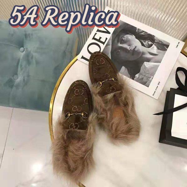 Replica Gucci Unisex Princetown GG Velvet Slipper in Lamb Wool-Brown 5