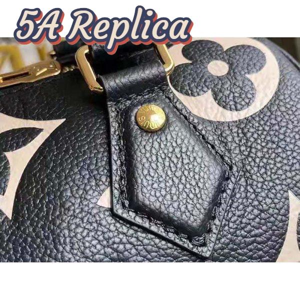 Replica Louis Vuitton Women Speedy Bandoulière 25 Handbag Black Beige Embossed Grained Cowhide Leather 9