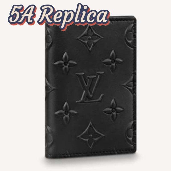 Replica Louis Vuitton Unisex Pocket Organizer Slender Black Monogram Seal Cowhide Leather