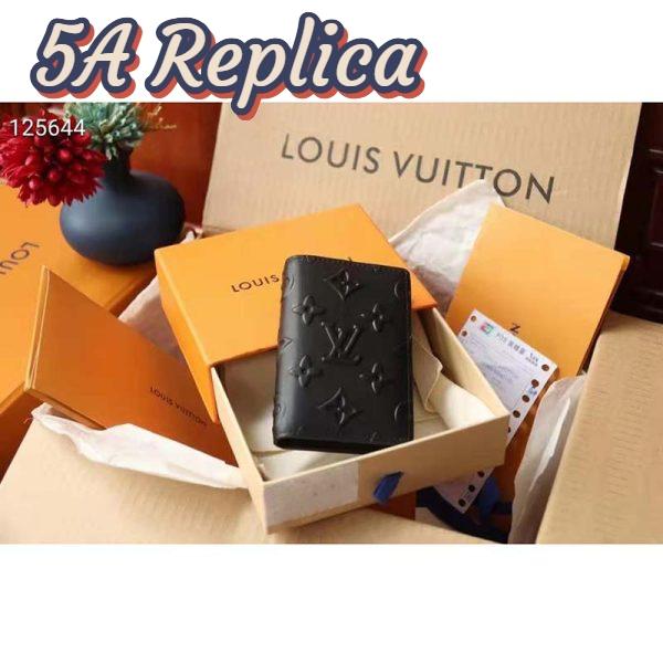Replica Louis Vuitton Unisex Pocket Organizer Slender Black Monogram Seal Cowhide Leather 3