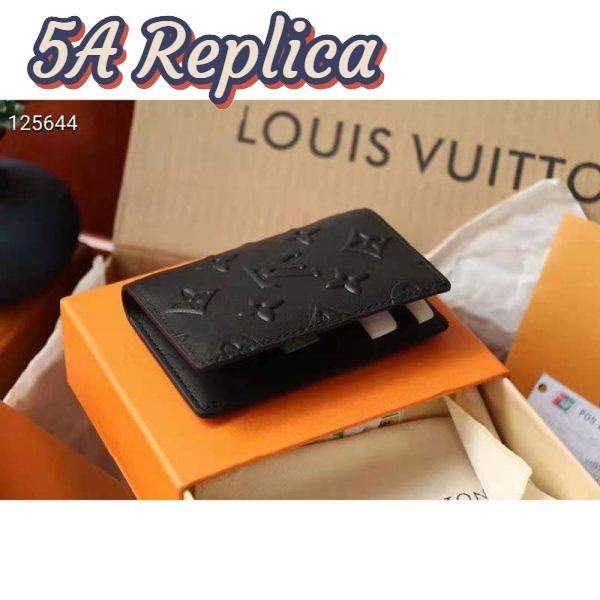 Replica Louis Vuitton Unisex Pocket Organizer Slender Black Monogram Seal Cowhide Leather 4
