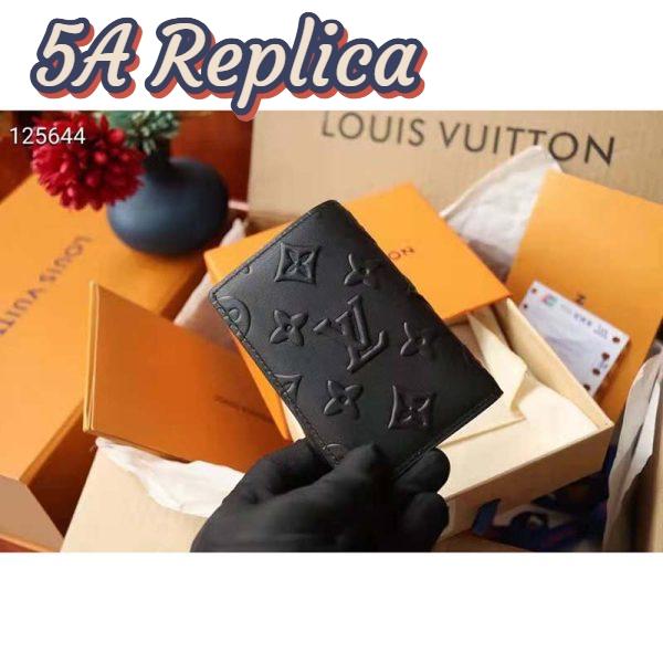 Replica Louis Vuitton Unisex Pocket Organizer Slender Black Monogram Seal Cowhide Leather 7
