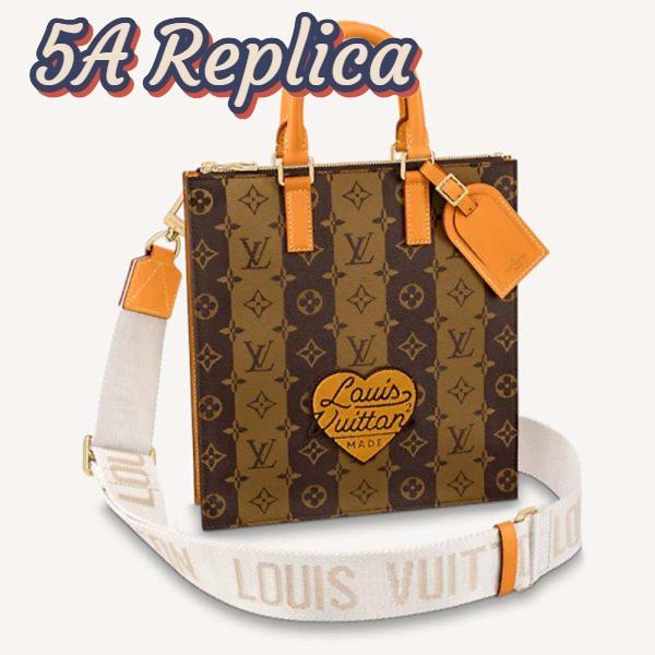 Replica Louis Vuitton Unisex Sac Plat Messenger Bag Monogram Stripes Brown Coated Canvas Cowhide
