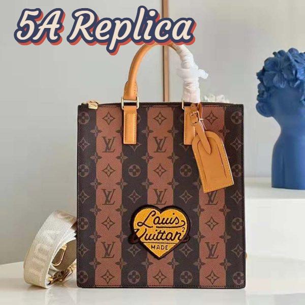 Replica Louis Vuitton Unisex Sac Plat Messenger Bag Monogram Stripes Brown Coated Canvas Cowhide 3
