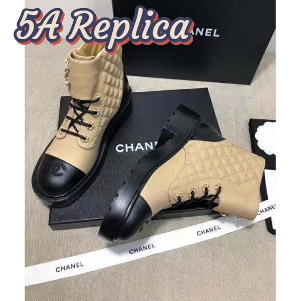 Replica Chanel Women Lace-Ups Shiny Goatskin & Calfskin Beige 2 cm Heel 4