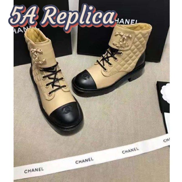 Replica Chanel Women Lace-Ups Shiny Goatskin & Calfskin Beige 2 cm Heel 5