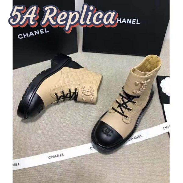 Replica Chanel Women Lace-Ups Shiny Goatskin & Calfskin Beige 2 cm Heel 8