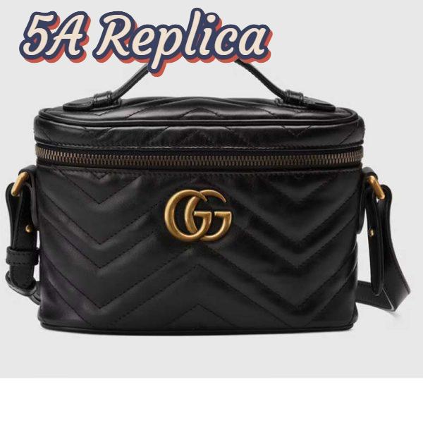 Replica Gucci Unisex GG Marmont Mini Bag Black Chevron Matelassé Leather Double G