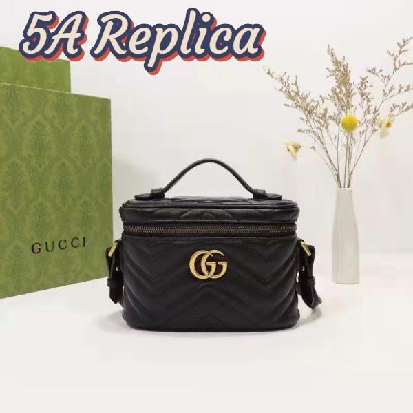 Replica Gucci Unisex GG Marmont Mini Bag Black Chevron Matelassé Leather Double G 3